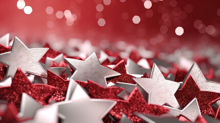 Poster - Abstract shiny background with red glitter. Scattered confetti sparkles with bright and vibrant red color