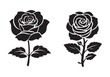 Set of decorative rose with leaves. Flower silhouette. Vector illustration isolated on white background.