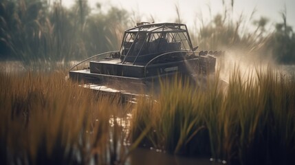 Wall Mural - Illustration of a boat traveling through an inland lake and river area