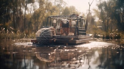 Wall Mural - Illustration of a boat traveling through an inland lake and river area