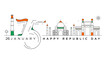 75th republic day of india 26 january illustration of taj mahal, india gate and Qutab minar