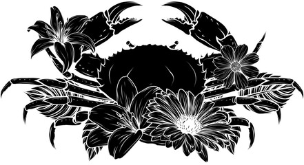 Wall Mural - vector black silhouette of Crab isolated underwater animal sketch.