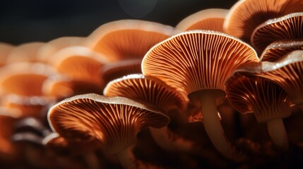 Peach fuzz oyster mushrooms close up