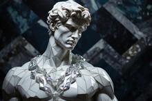 A Beautiful Ancient Diamond Stone Greek, Roman Stoic Male Statue, Sculpture On A Diamond Backdrop. Great For Philosophy Quotes.