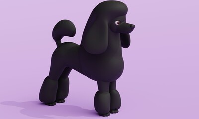Poster - Black poodle dog on a lilac background. 3d rendering