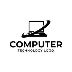 Poster - Computer logo design. Pc fix, repair, Computer maintenance service, software, Computer tech shop vector illustration isolated on white background