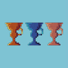 Poster - Pixel art stroke sets of trophy winner icon with variation color item asset. Trophy win icon on pixelated style. 8bits perfect for game asset or design asset element for your game design asset