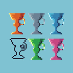 Poster - Pixel art sets of trophy winner icon with variation color item asset. Trophy win icon on pixelated style. 8bits perfect for game asset or design asset element for your game design asset