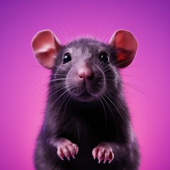Wall Mural - sweet black rat on a purple background 