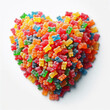 Group of gummy bear and jelly beans be arrange in heart shape on white background. Valentine season.	
