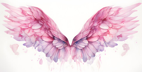 Wall Mural - Beautiful magic watercolor angel wings isolated on white background