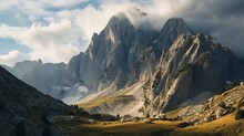 The National Park Of Los Picos De Europa Cordinanes, Spain Is Shown In A Vertical Frame.