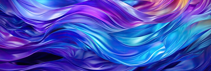 Poster - Holograph blue waves  texture with Iridescent metal effect, Pearlescent gradient