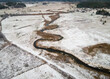 Natural river between the forest  winter- aerial high view
