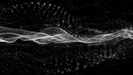 Aufkleber - Flowing white dots and particles on a black background. Abstract digital particle and dot wave light abstract background, animation cyber, or technology background. 3D abstract animation