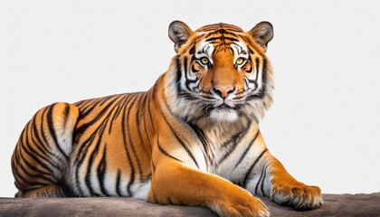 Wall Mural - Tiger lying down isolated on white background