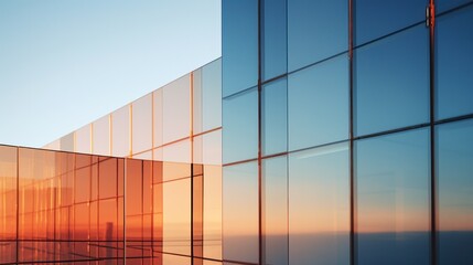 Poster - A picture of a building with glass windows and an airplane in the sky, AI