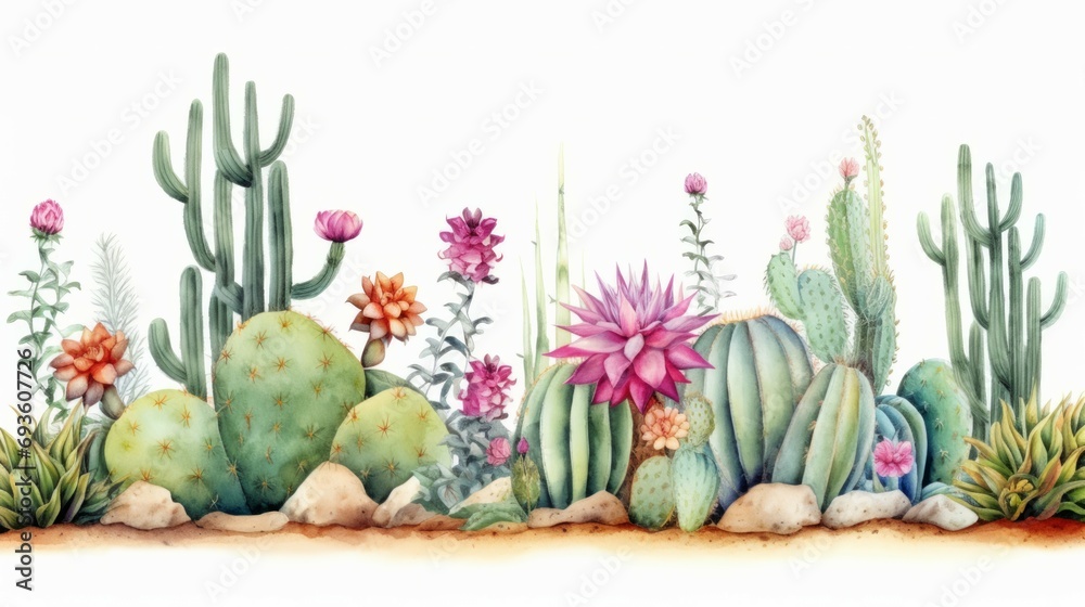 Watercolor set of cacti and succulent plants isolated on white ...