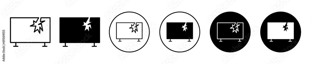 Broken tv screen icon. damaged with crack of television screen monitor ...
