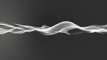 Aufkleber - Flowing white dots on a black background. Abstract digital particle and dot wave light abstract background, animation cyber, or technology background. 3D abstract animation