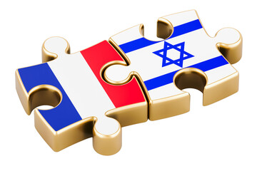 Poster - Israel and France puzzles from flags, relation concept. 3D rendering isolated on transparent background