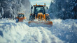 Snow Plow Clearing Winter Road after Heavy Snowfall