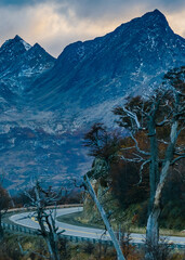 Canvas Print - Highway crossing moutains landscape, tierra del fuego, argentina