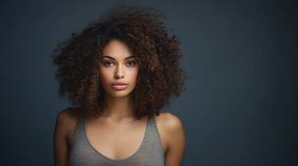 Poster - Stock photo of beautiful black woman smiling and having in studio shot.