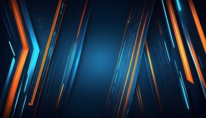 Abstract blue orange geometric speed futuristic technology texture with glowing 3d lines lights shapes pattern wall background banner illustration, backdrop for design web, wallpaper