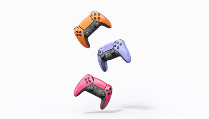 Canvas Print - Realistic colorful video game joysticks or gamepads with color buttons on white