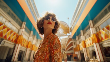 Wall Mural - Young woman in front of a modern building