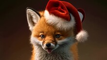 Animation Of Little Fox With Santa Hat
