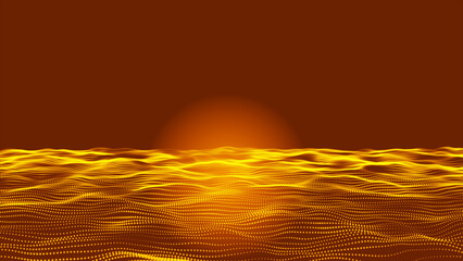 Canvas Print - Futuristic yellow trapcode form wave animated background. Abstract technology wavy animation. 3D technology 4k motion video