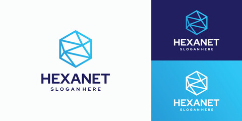 Abstract connection hexagon technology logo design