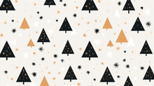 Modern Repeating Pattern Christmas Tree Background With Trees And Snow, Gold And Grey Colors