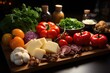 Cutting board with varied vegetables in a well -organized kitchen., generative IA