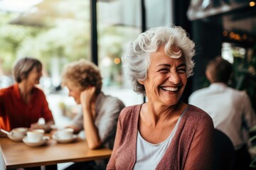 Wall Mural - Group of Happy Senior Friends Enjoying Meal Together