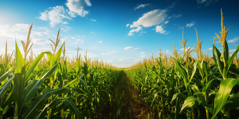 Grande área rural com plantação de milho