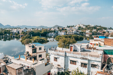 Sticker - waterfront view of pichola lake in udaipur, india