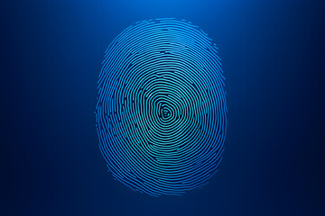 Fototapete - Security access, cyber technology. Fingerprint scan on deep blue background