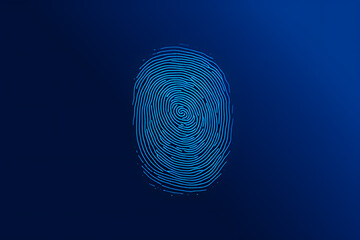 Fototapete - Security access, cyber technology. Fingerprint scan on deep blue background