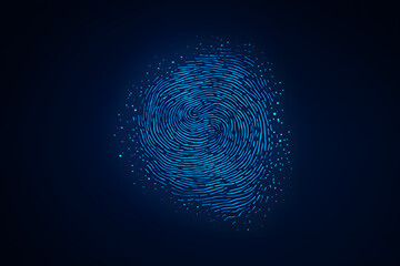 Fototapete - Security access, cyber technology. Fingerprint scan on deep blue background