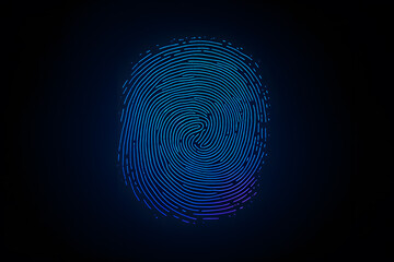 Fototapete - Security access, cyber technology. Fingerprint scan on deep blue background