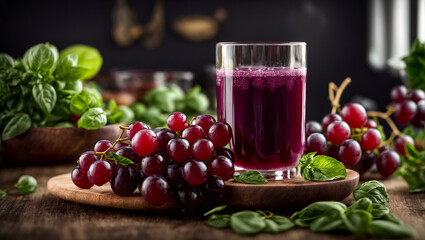 Poster - Glass with fresh grape sweet juice in the kitchen