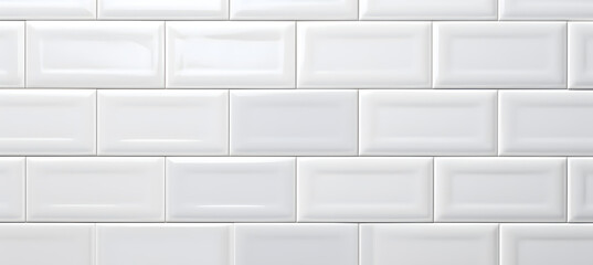 Wall Mural - White ceramic rectangle mosaic tile geometric pattern. Classic white  brick tile 