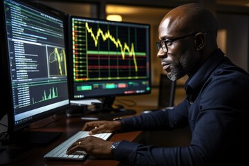 Wall Mural - Financial Analyst Monitoring Data on Computer Screens