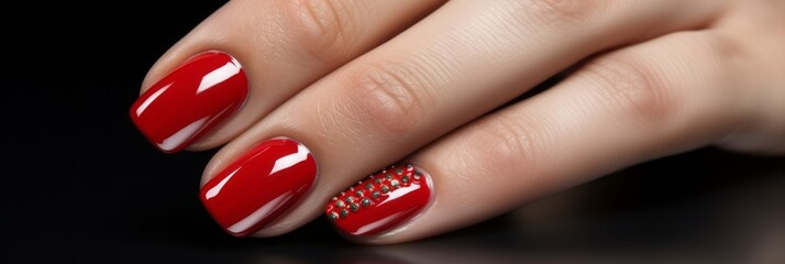 Wall Mural - Beautiful women's manicure in red, nail design, banner