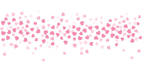 Heart Confetti Background, Love glitter for Valentine's day, Red, pink and rose hearts flying, frame or border for 14 February isolated on white, vector illustration