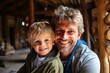 © Ilja - Multigenerational love and joy  adult hipster son hugging old senior father at home on father s day
