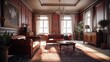 © Serhii - Design of a cozy living room interior in a modern New England style. AI generated.
